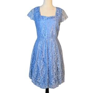 Vintage 90s Blue Lace Bubble Hem Mini Dress Coquette Fairycore Cottage